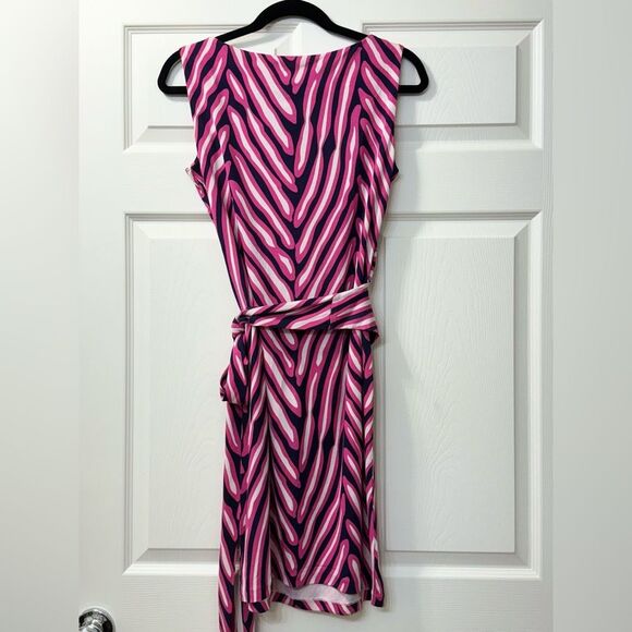 Diane Von Furstenberg Pink Black Stripe Wrap Silk Dress size 6 - Picture 6 of 16